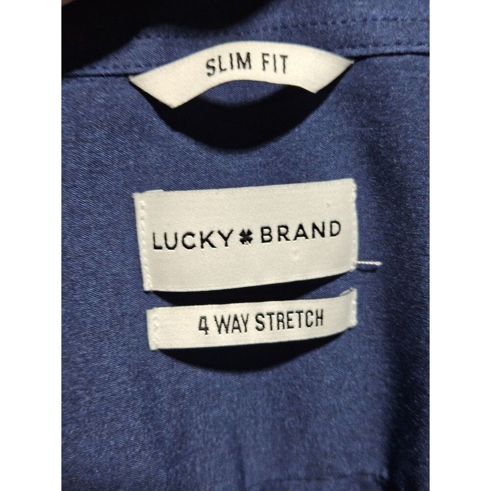 Lucky Brand Slim Fit Dress Shirt Mens XL 17-17.5 34/35 Blue 4-Way Stretch - Picture 5 of 13